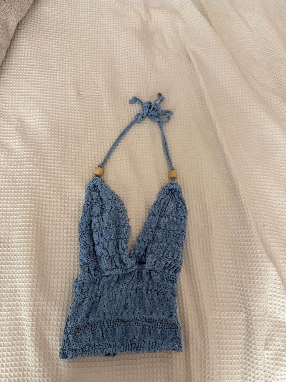 Crochet Halter Tank Top in Denim Blue